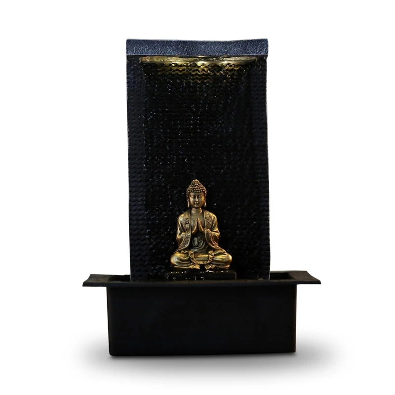 Zenitude Water Wall Indoor Fountain with Yellow LED Spotlight Large Table Fountain with Removable Buddha Statue – Zen Atmosphere for Living Room, Office, Bedroom – Original Gift – H: 40 cm – Zen'Light