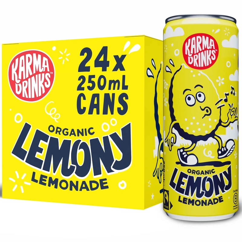 Karma Drinks Lemony Lemonade - 24 x 250ml Cans - Natural Fizzy Soft Drinks, Fairtrade, Organic & Vegan