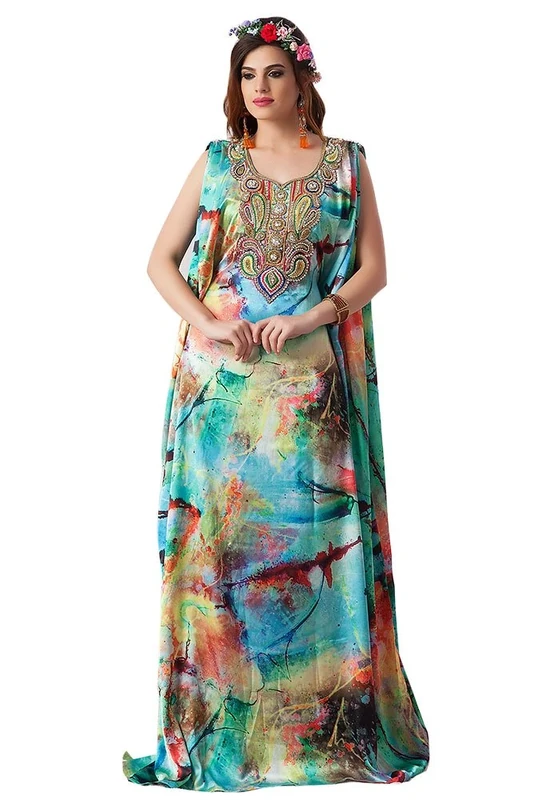 PalasFashion Women's Pastel Color Handmade Kaftan with Gown Style Kaftan - One Size