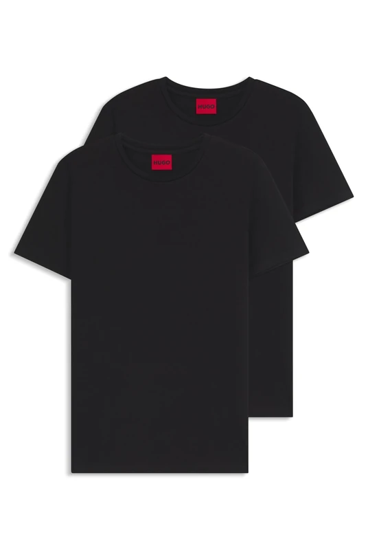 HUGO Mens Round Two Crew-Neck T-Shirts in Stretch Jersey Black