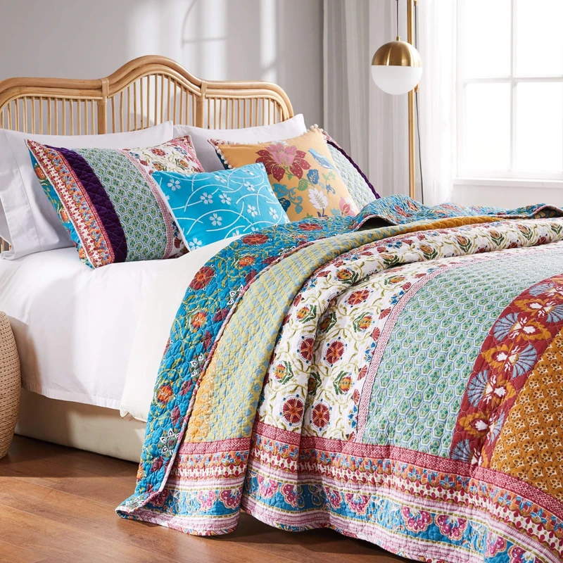 Greenland Home Velvet-Embellished Quilted Bedding Set, Cotton, Tango, Twin/XL
