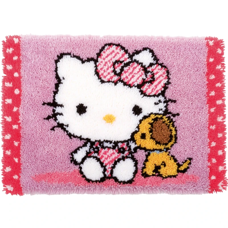 Vervaco Latch Hook Kit: Rug: Hello Kitty: with Dog, COTTON, NA, 55 x 38cm