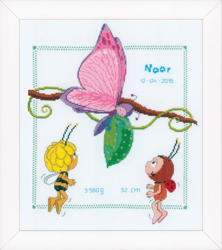 Vervaco Counted Cross Stitch: Birth Record: Maya, Lara & Beatrice, COTTON, NA, 27 x 23cm