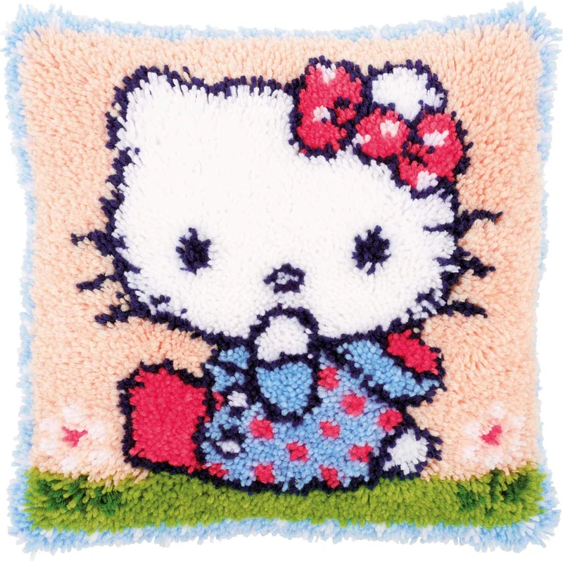 Vervaco Cross Stitch Kit: Cushion: Hello Kitty on The Grass, COTTON NA, 40 x 40cm