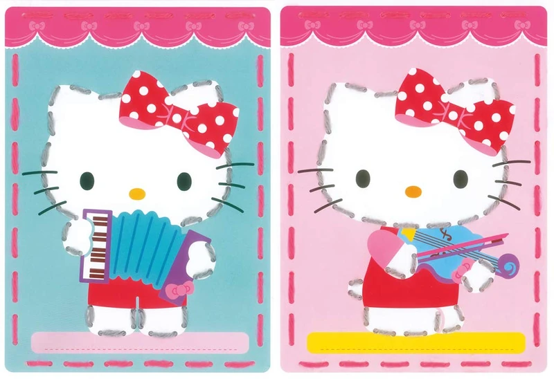 Vervaco Embroidery Kit: Printed Cards: Kitty Plays Music: Set of 2, COTTON NA, 18.5 x 26cm - Image 1