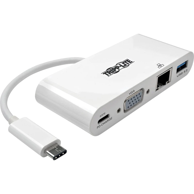 Tripp Lite USB-C Multiport Adapter, VGA, USB-A Port, Gbe and PD Charging, White (U444-06N-VGU-C)