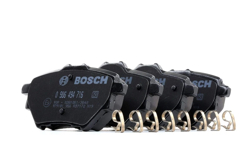 Bosch BP1711 - Brake Pads Car Rear Axle - Bosch Quality - Reduced Noise and Dust - ECE-R90 Certified - Copper-Free - 1 Set of 4 Pads - With Accessories