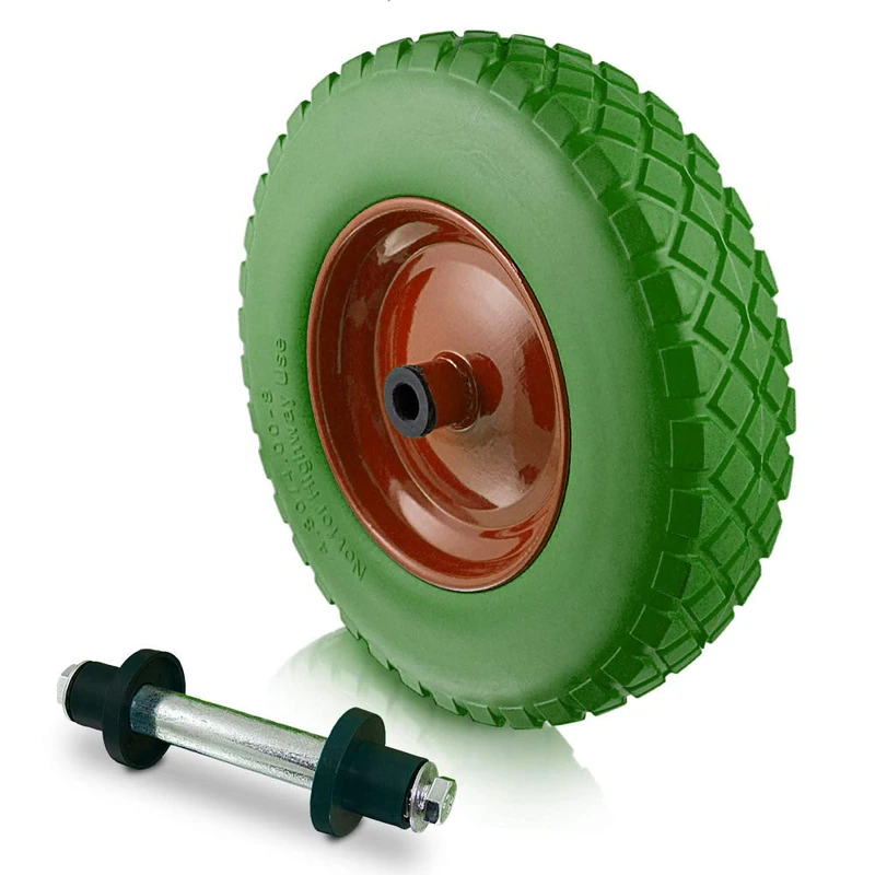 BITUXX® Replacement Wheelbarrow Wheel 400 x 90 cm PU Wheelbarrow Tyre 4.80/4.00-8 with Pin Bearing Axle