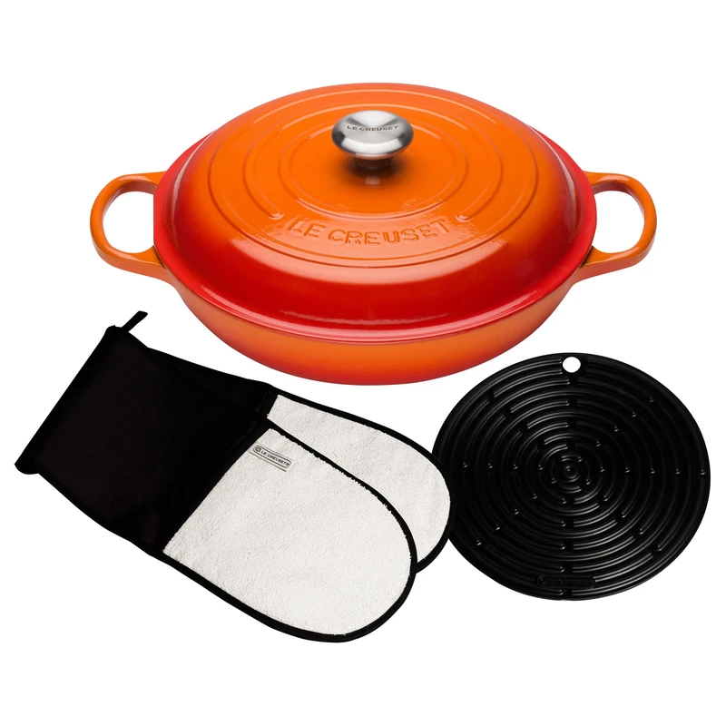 Le Creuset Signature Cast Iron Shallow Casserole with Accessories, 30 cm - Volcanic