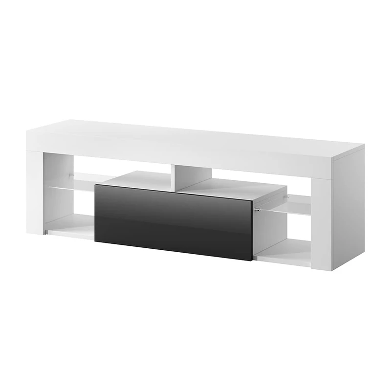 Hugo – TV bench/TV Cabinet with Hinged Door (Matte White/Black High Gloss 4ft 6 Double) - Image 1