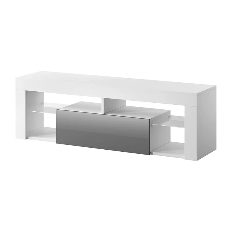 Selsey Bianko 5902409942118 TV Cabinet with Hinged Door, Laminated Plate, Matt White/Grey High Gloss, 35 x 140 x 51 cm - Image 1