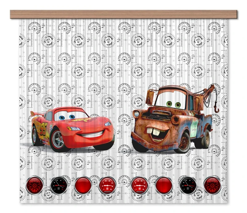 Disney AG Design Cars Kids Curtains 3D Photo Print - 71 x 63 Inches - Parts FCSXL 4368, Multi-Colour, 180 x 160 cm
