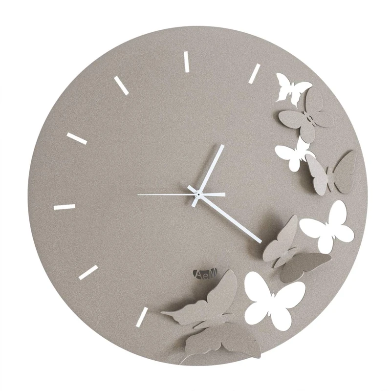 Arti & Mestieri Arts and Crafts Spring Clock with Butterflies, Metal, Beige, Diameter 40 cm.