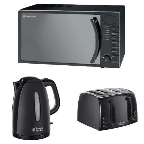Russell Hobbs 17 L Digital Microwave with 1.7 L Textures Kettle and Textures 4 Slice Toaster Bundle - Black