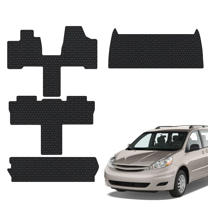 TOUGHPRO Floor - Full Set + Cargo Mats - Compatible with Toyota Sienna - All Weather - Heavy Duty - Black Rubber - 2004-2010 - Image 1