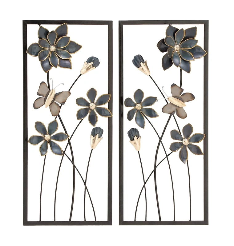 Deco 79 Metal Wall Decor (Set of 2), Iron, Black, 12" W, 28" H