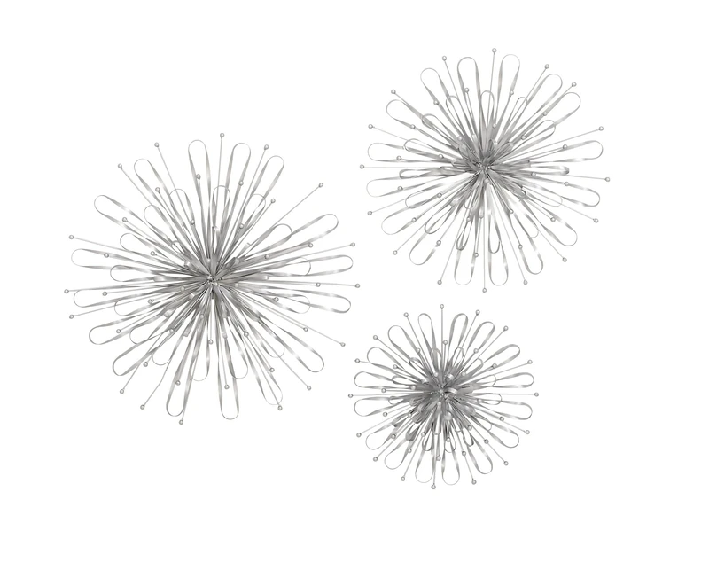 Deco 79 Attractive Metal Silver Wall Decor Set Of 3, Iron, 24L x 5W