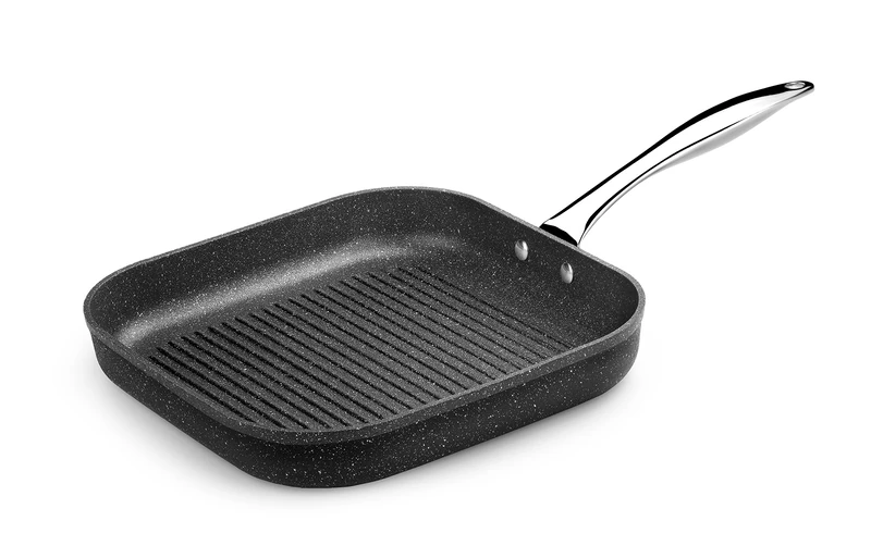 Monix Mineral - Square Grill with Stripes 28 x 28 cm Forged Aluminium with Non-Stick, Type Stone, PFOA-free, Suitable induction