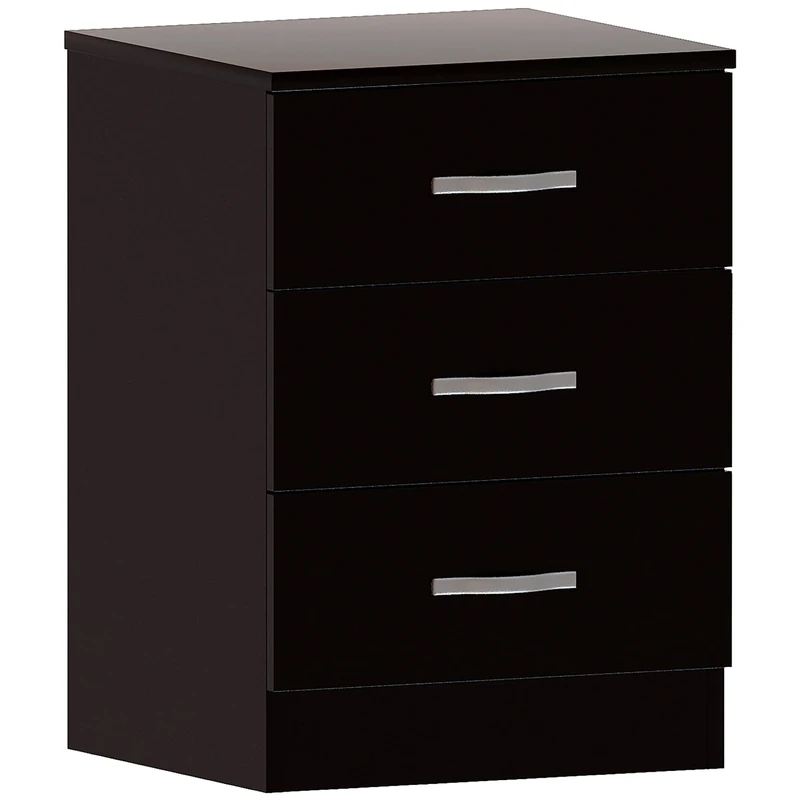 Vida Designs Large Black Chest of Drawers, 3 Drawer With Metal Handles and Runners, Unique Anti-Bowing Drawer Support, Riano Bedroom Furniture