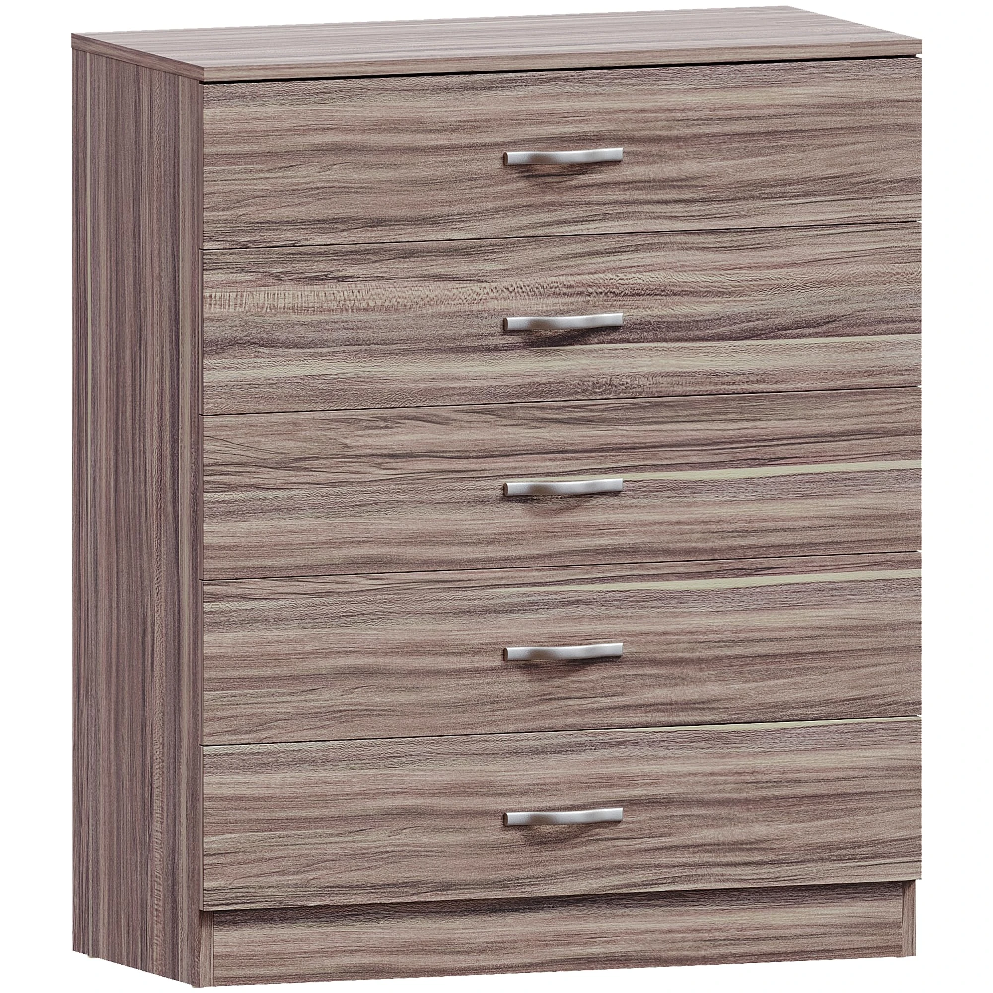 Vida Designs Walnut Chest of Drawers, 5 Drawer With Metal Handles and Runners, Unique Anti-Bowing Drawer Support, Riano Bedroom Furniture