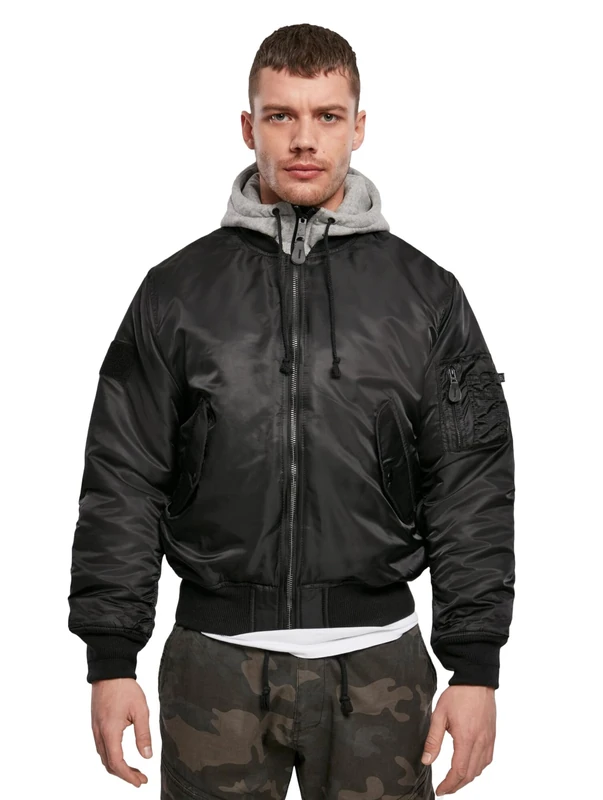 Brandit MA1 Sweat Hooded Jacket, color: black-grey, size: XL