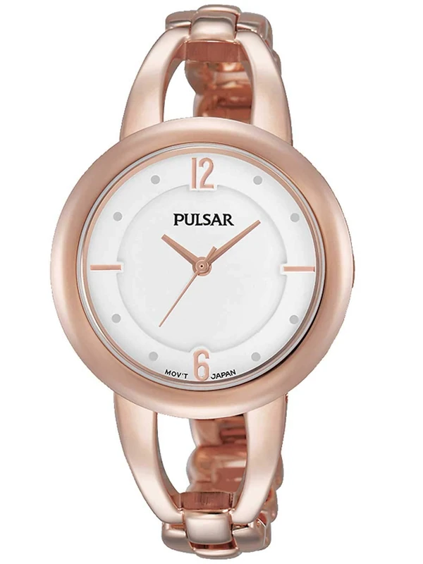 Pulsar Women's Analogue Watch with White Dial Analogue Display and Stainless Steel Plated Gold-Coloured - PH8208X1