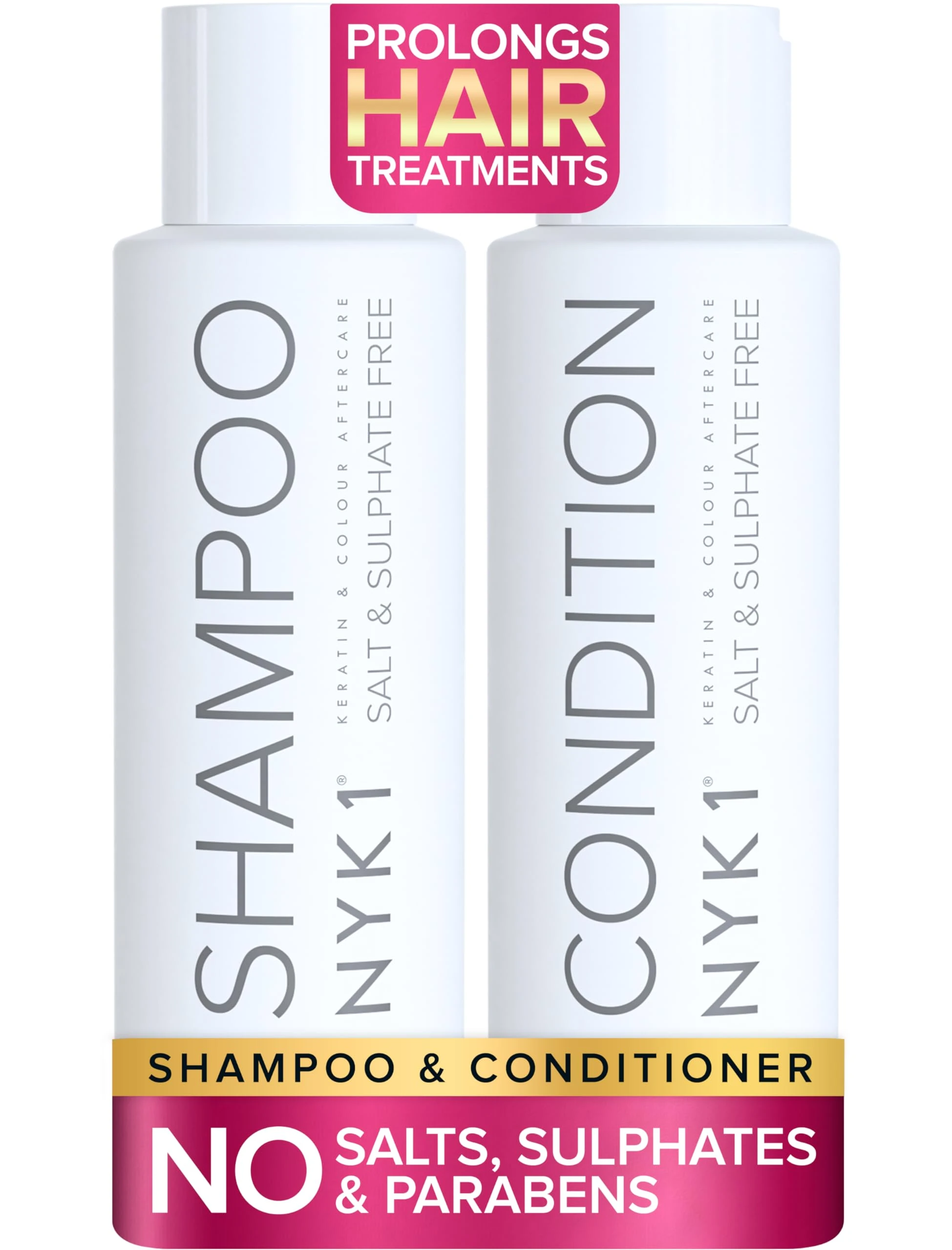 NYK1 Sulphate Free Hair Shampoo And Conditioner Set (500ml x2) Sulfate Free Shampoo And Conditioner Sets for Extensions, Colour and Keratin Treatment - Gentle Cleansing and Prevents Breakage