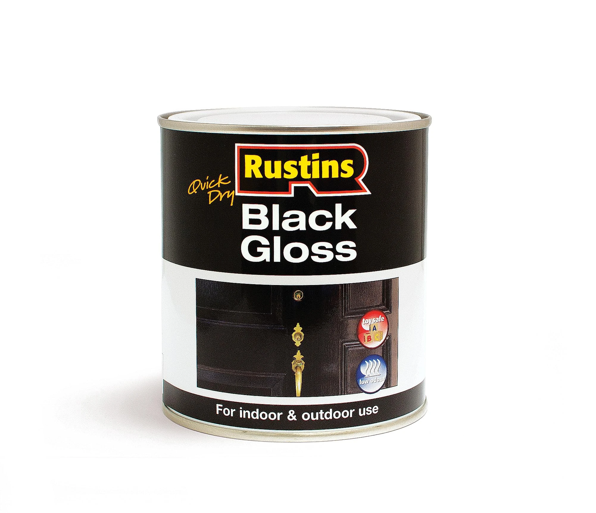 RUSTINS Quick Dry Black Gloss Paint 1L-Fast-Drying Water-Based Coating for Wood and Metal; Durable Hard-Wearing Finish with Smooth Gloss Shine; Low Odour Sustainable Solution for Home and Trade Use