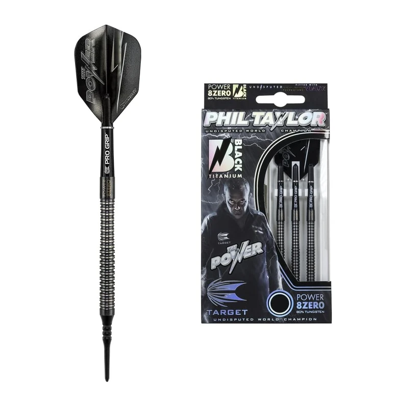 Target Darts Phil Taylor Power 8-Zero Black P8Z3 18G 80% Tungsten Soft Tip Darts Set