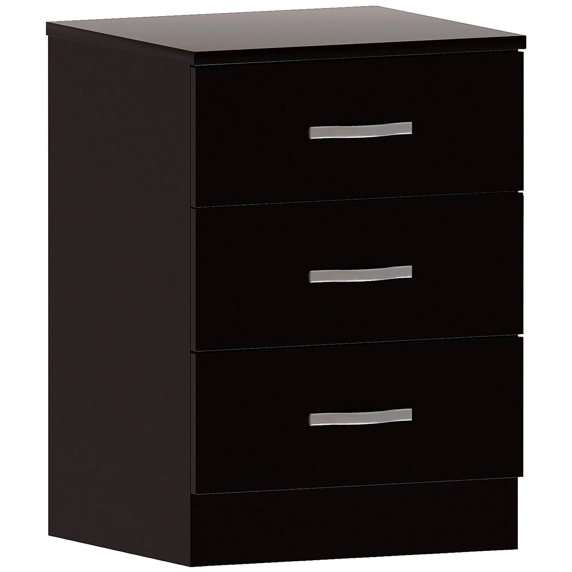 Vida Designs Large Black Chest of Drawers, 3 Drawer With Metal Handles and Runners, Unique Anti-Bowing Drawer Support, Riano Bedroom Storage Furniture