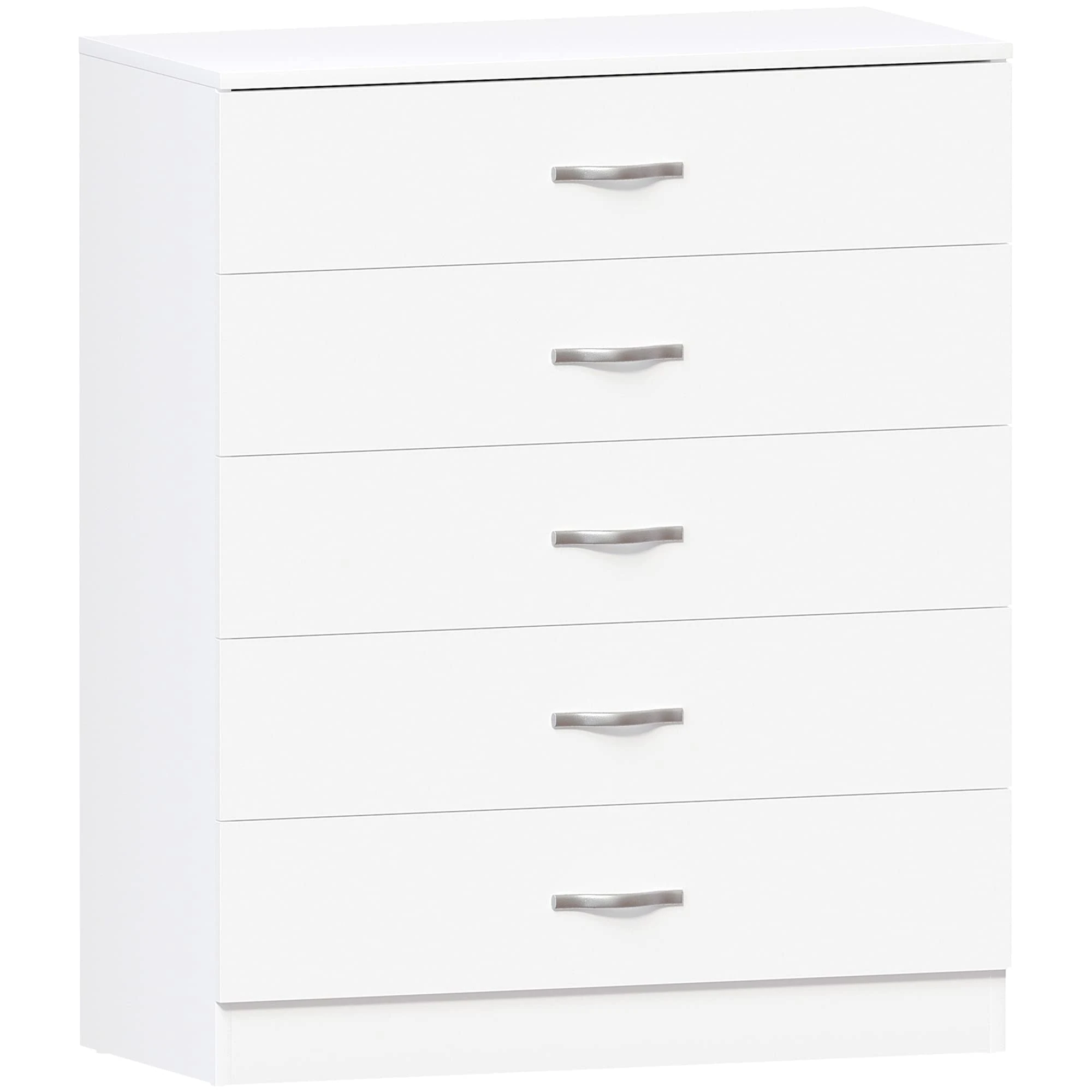 Vida Designs White Chest of Drawers, 5 Drawer With Metal Handles and Runners, Unique Anti-Bowing Drawer Support, Riano Bedroom Storage Furniture