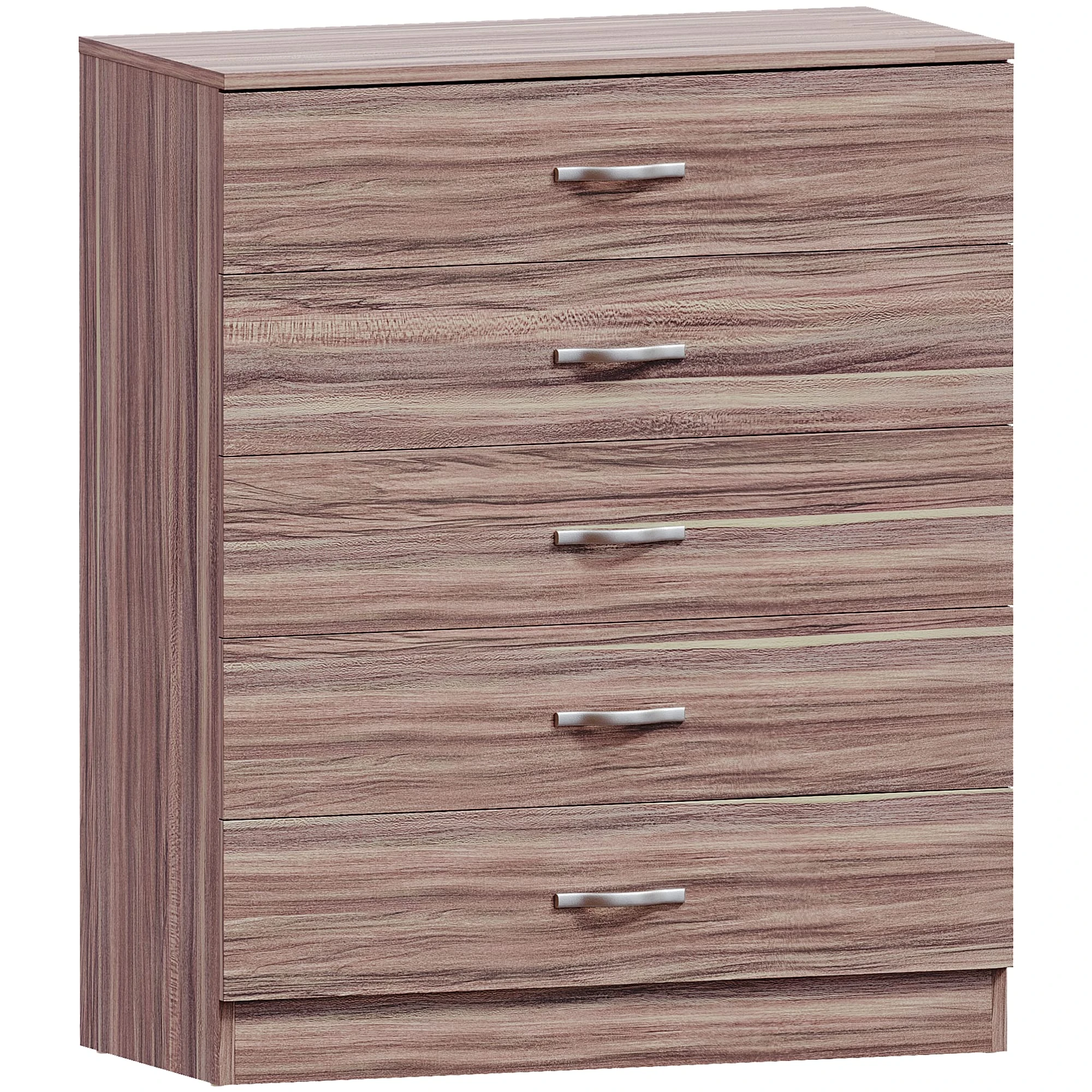 Vida Designs Walnut Chest of Drawers, 5 Drawer With Metal Handles and Runners, Unique Anti-Bowing Drawer Support, Riano Bedroom Furniture