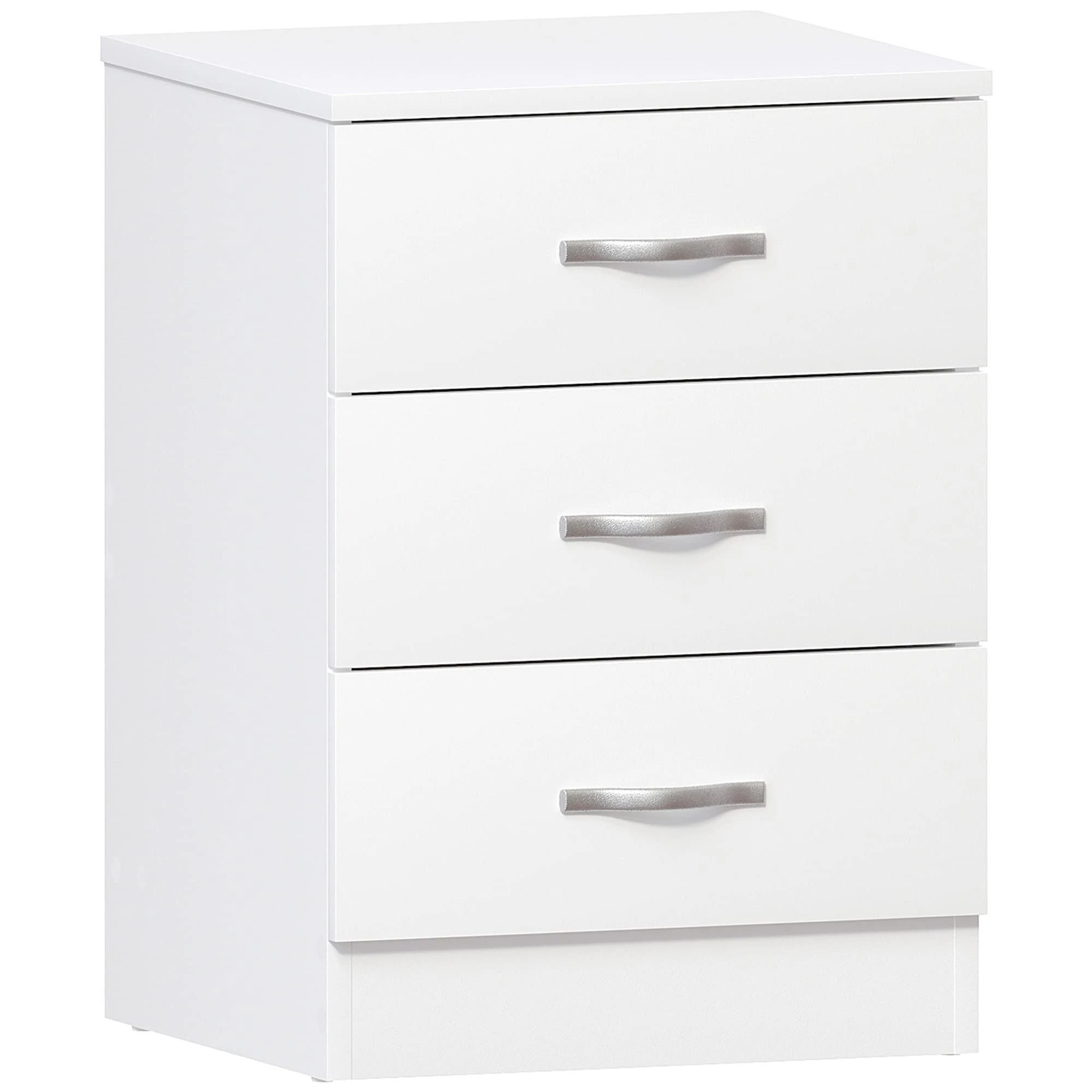 Vida Designs Large White Bedside Cabinet Chest of Drawers, 3 Drawer With Metal Handles and Runners, Unique Anti-Bowing Drawer Support, Riano Bedroom Furniture