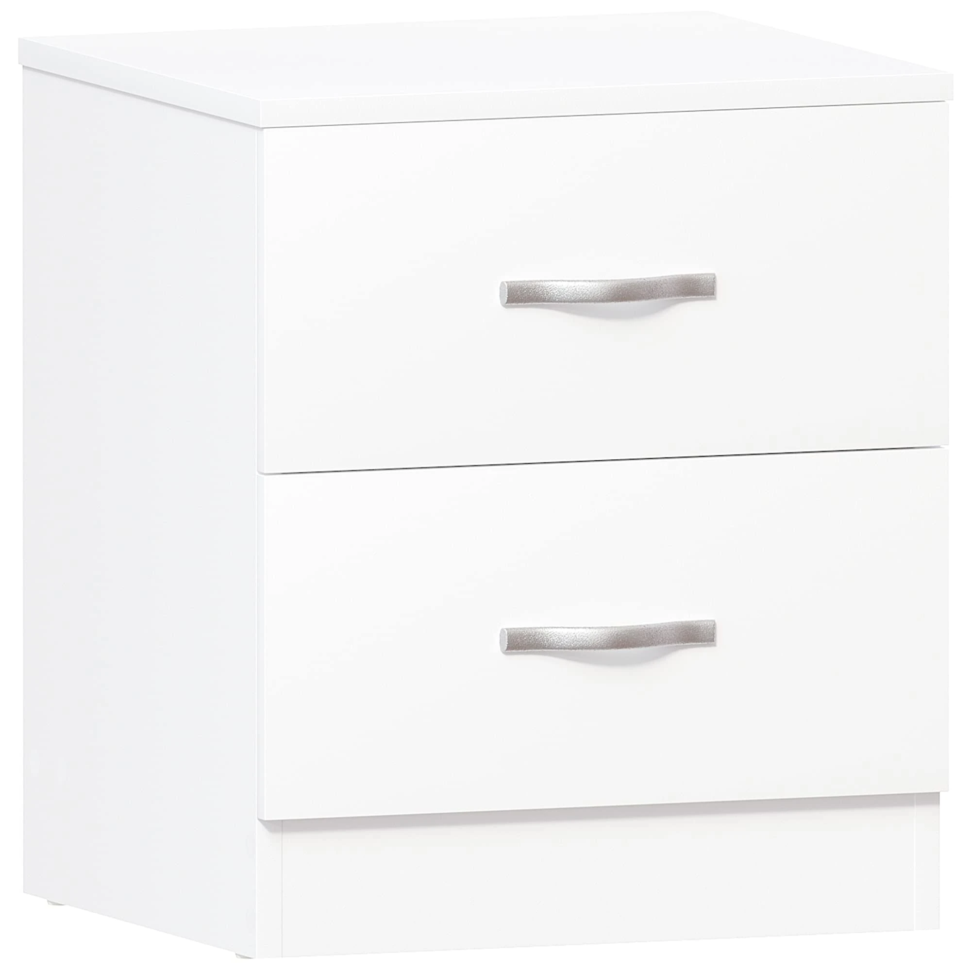 Vida Designs White Bedside Cabinet, 2 Drawer With Metal Handles & Runners, Unique Anti-Bowing Drawer Support, Riano Bedroom Furniture
