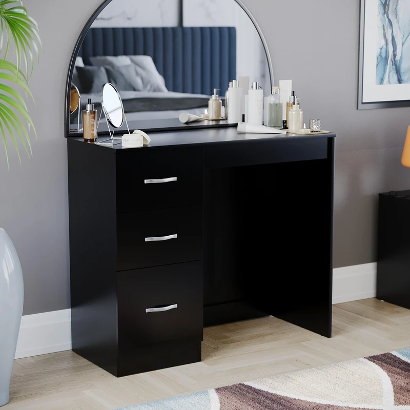 Vida Designs 3 Drawer, Dressing Table/Vanity Table, Makeup Desk - Riano Bedroom Furniture (Black)