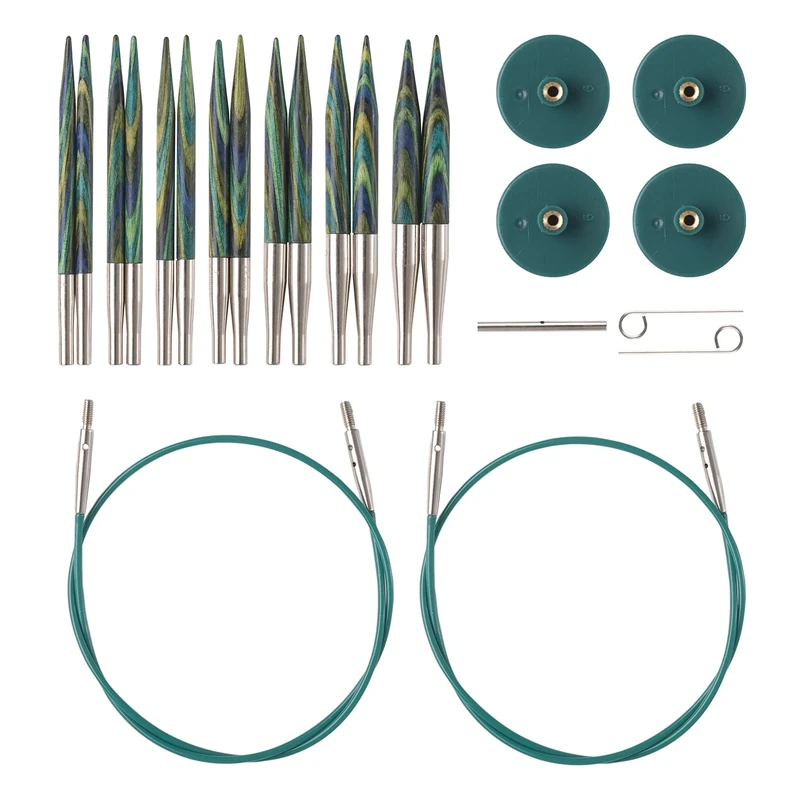 Knit Picks Options 2-3/4" Short Tip Interchangeable Wood Knitting Needle Set (Caspian)