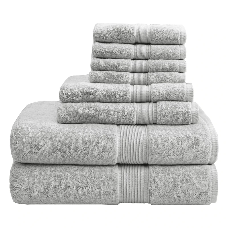 Madison Park 800GSM Bathroom Towel Set of 8 100% Cotton Bath Towel Set for Bathroom Luxurious Highly Absorbent 2 Bath Towels 2 Hand Towels 4 Washcloths Quick Dry Spa Quality Silver