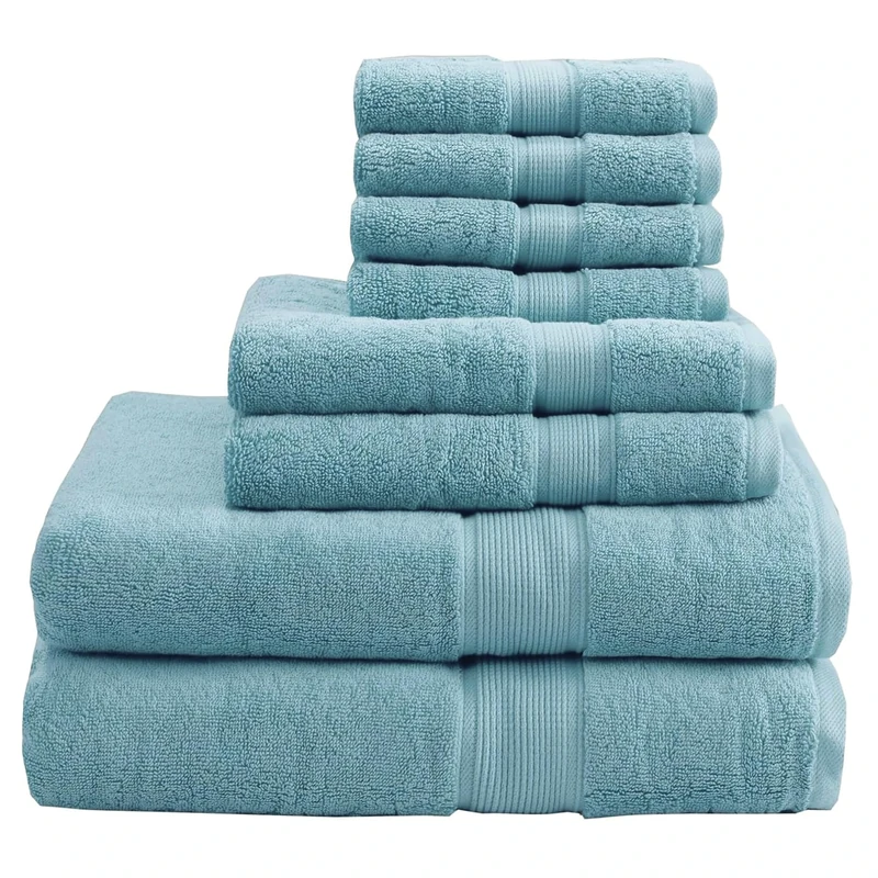 Madison Park 800GSM 100% Cotton Luxury Turkish Bath Towel Set, 8-Piece Include 2 Bath, 2 Hand & 4 Wash Towels, Aqua