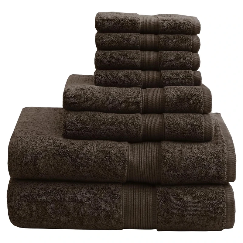 Madison Park 800GSM Bathroom Towel Set of 8 100% Cotton Bath Towel Set for Bathroom Luxurious Highly Absorbent 2 Bath Towels 2 Hand Towels 4 Washcloths Quick Dry Spa Quality Brown - Image 1
