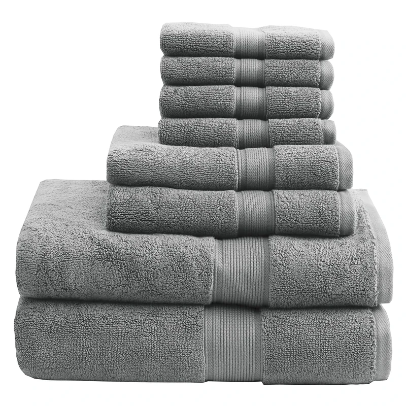 Madison Park 800GSM 100% Cotton Luxury Turkish Bathroom Towels, Highly Absorbent Long Oversized Linen Cotton Bath Towel Set, 8-Piece Include 2 Bath Towels, 2 Hand Towels & 4 Wash Towels, Grey