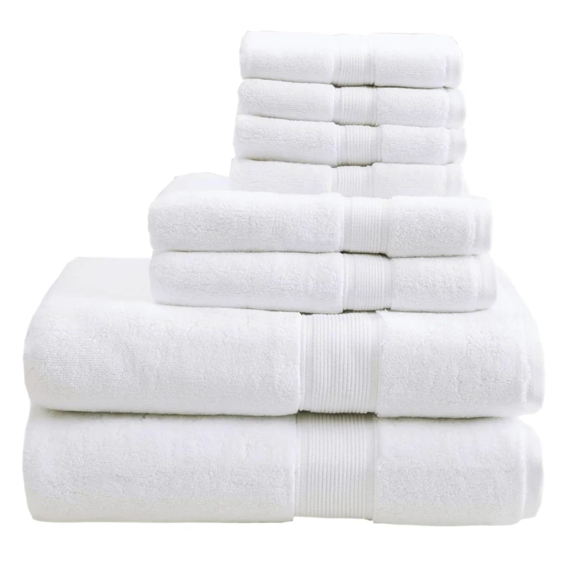Madison Park Signature 800GSM 100% Cotton Luxurious Bath Towel Set Highly Absorbent, Quick Dry, Hotel & Spa Quality for Bathroom, Multi-Sizes, White 8 Piece