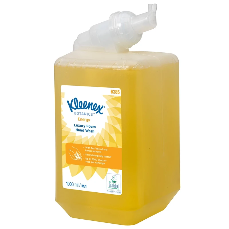 Kleenex Botanics Energy Luxury Foam Hand Wash 6385 - Scented Foaming Hand Soap - 1 Litre Yellow Hand Wash Refills (1 Litre Total) - Image 1