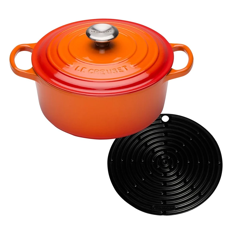 Le Creuset Signature Cast Iron Round Casserole with Cool Tool, 20 cm - Volcanic