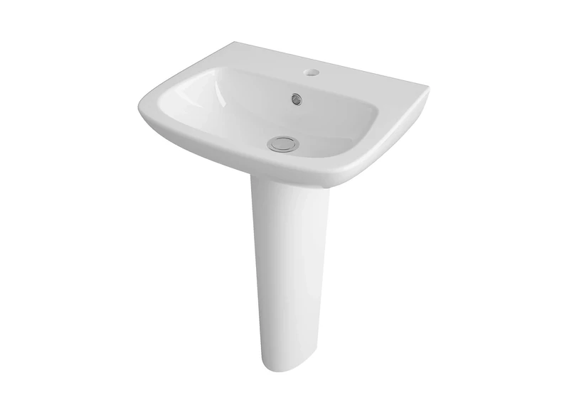Nuie CPC022 Modern Bathroom 1 Tap Hole Basin with Full Pedestal, 500mm, White, 500 mm