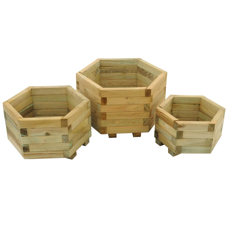 FOREST Garden 3 Sizes Pressure Treated Wooden York Hexagonal Planter (Set of 3)