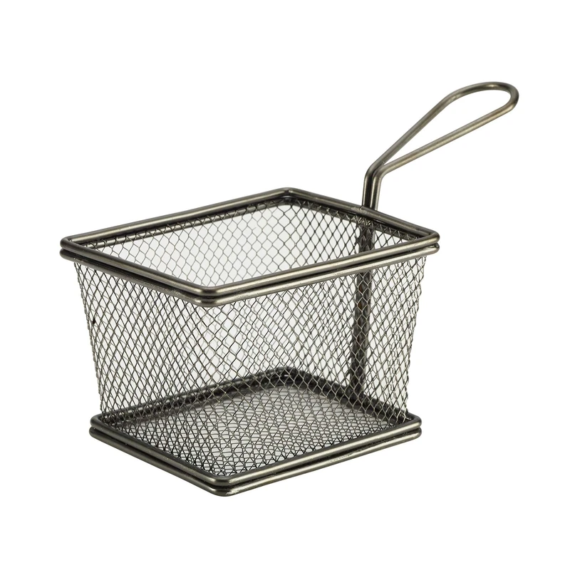 Genware Mini Presentation Fry Basket Black 12.5 x 10 x 8.5cm - Set of 6 - Food Serving Basket