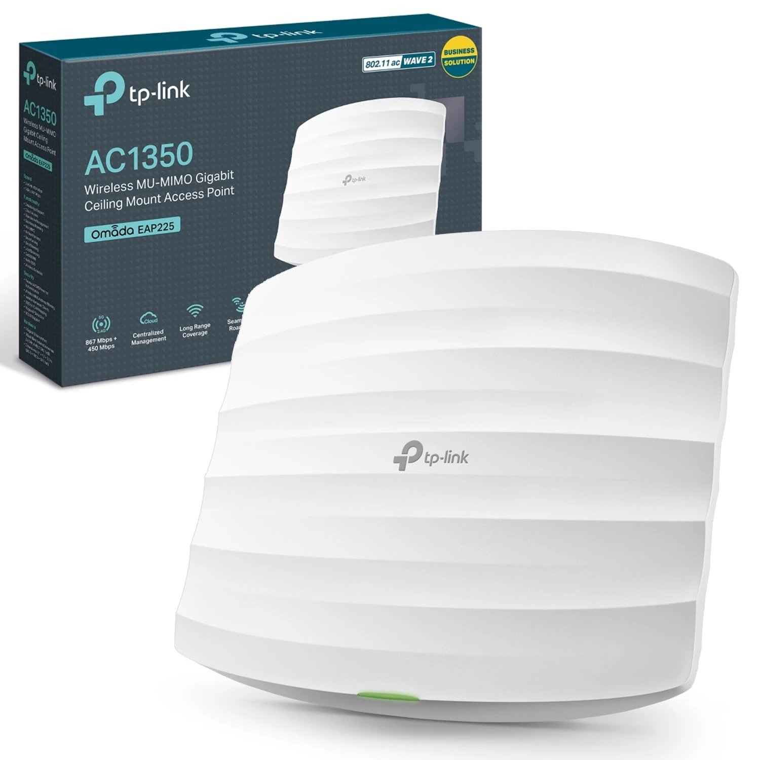 TP-Link EAP225 Access Point, AC1350 WiFi Dual Band Wireless Access Points, Gigabit Ethernet Port Support 802.3af/Passive PoE, Omada Mesh, Easily Mount to Wall or Ceiling, Free Controller Software