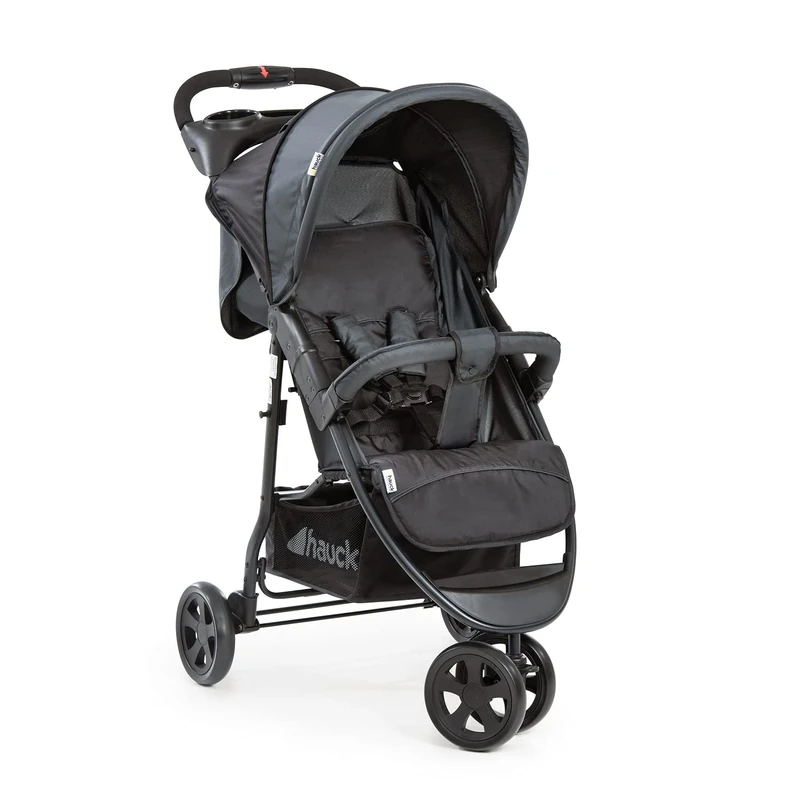 hauck Citi Neo II, Caviar/Stone - 3 Wheeled Pushchair with Raincover, Cup Holder & Tray, Lightweight (only 7.5 kg), Compact & One Hand Folding, XL Basket, from Birth up to 22 kg