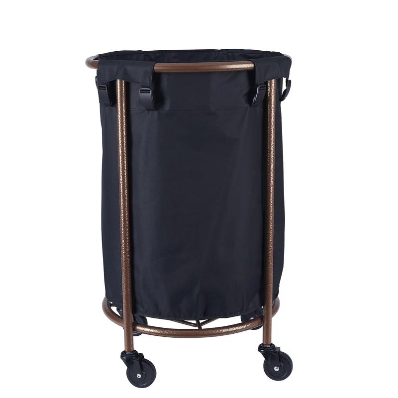 Household Essentials Round Laundry Hamper with Wheels, Copper, Black Large