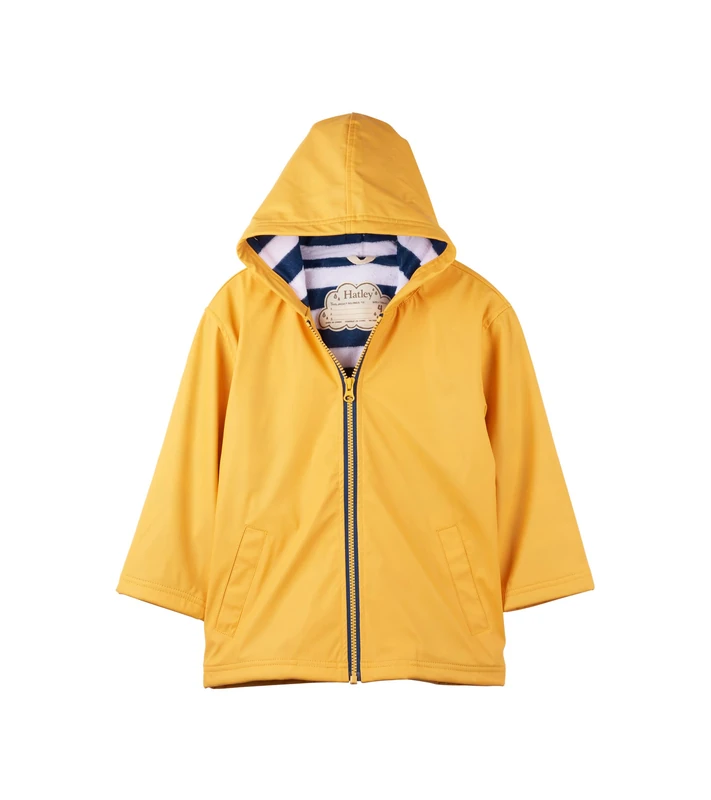 Hatley Boys' Zip Up Splash Rain Jacket, Yellow & Navy, 4 Years